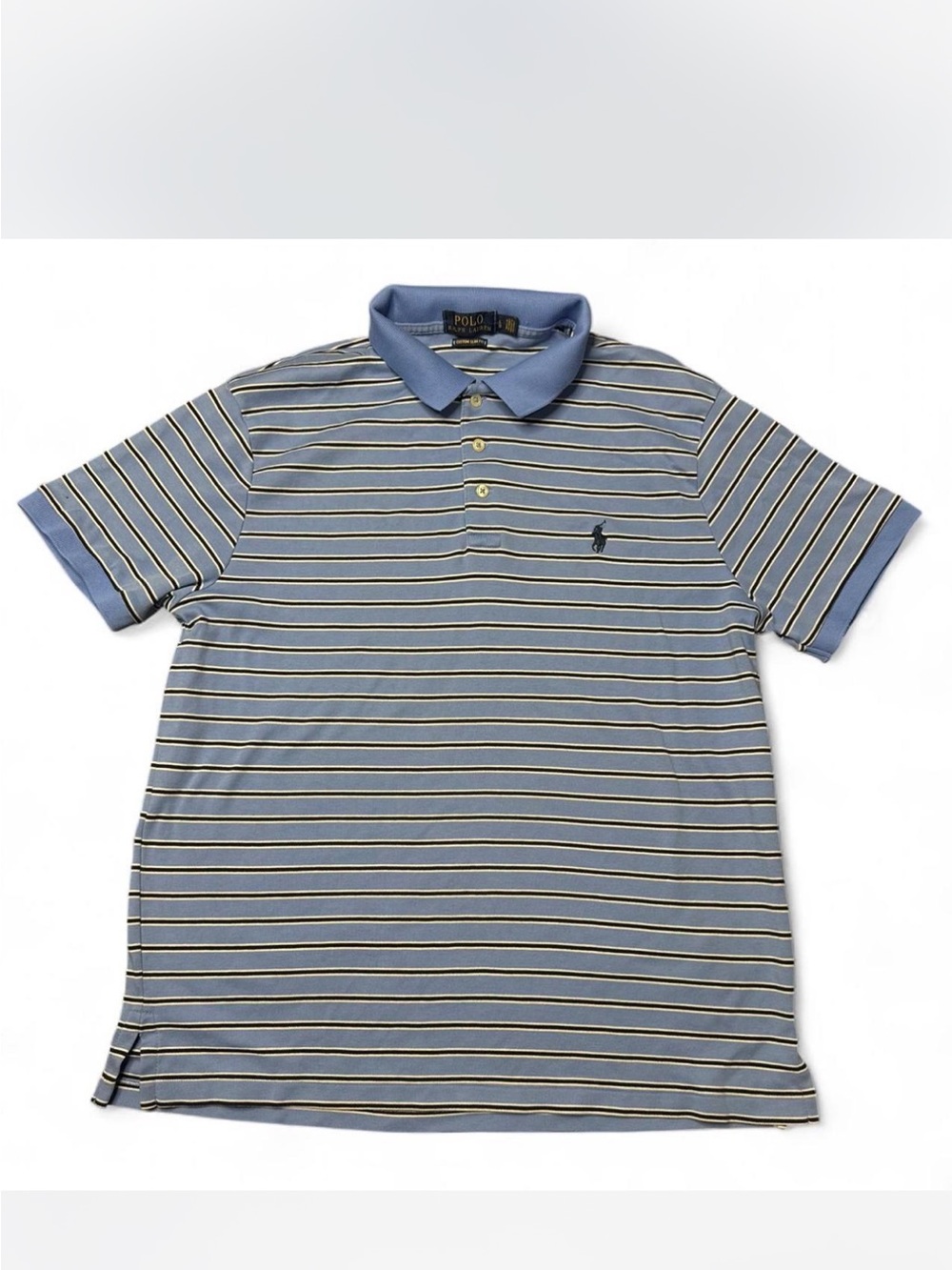 Ralph Lauren Blue Striped Polo with Contrast Trim